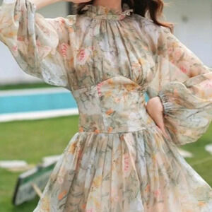 For Love & Lemons Women's O.P.T Floral Long Sleeve A-line Dress Size Medium